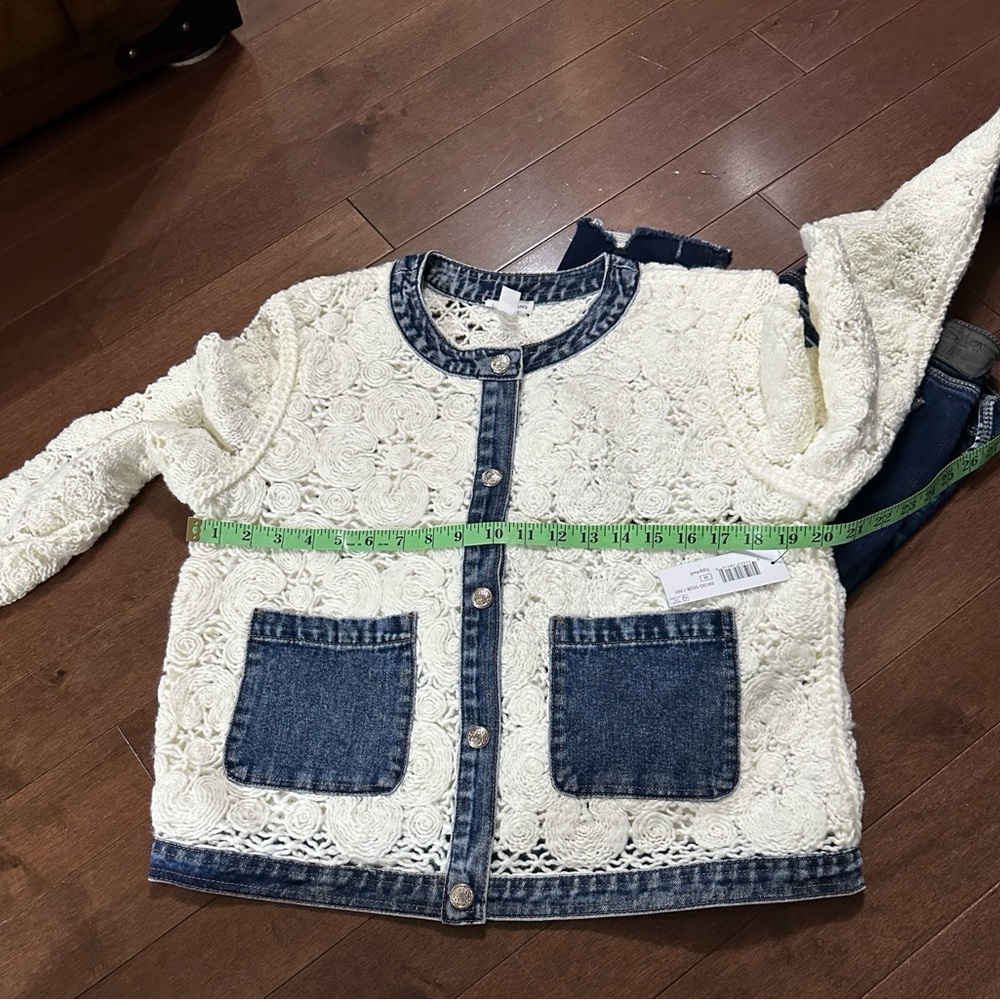 Sz M🇨🇦⭐️NWT Tribal Crochet Lace Denim-Trim Jacket - Picture 10 of 13